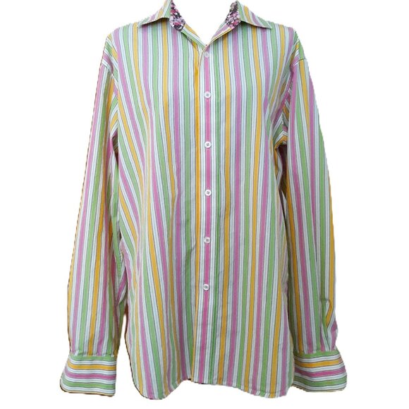 Robert Graham Flip Cuff Button Down Shirt Pastel Stripes Large - Picture 2 of 10